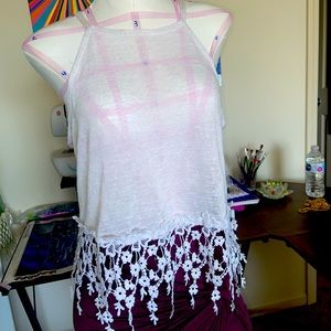 Charlotte Russe white crochet trim halter tank